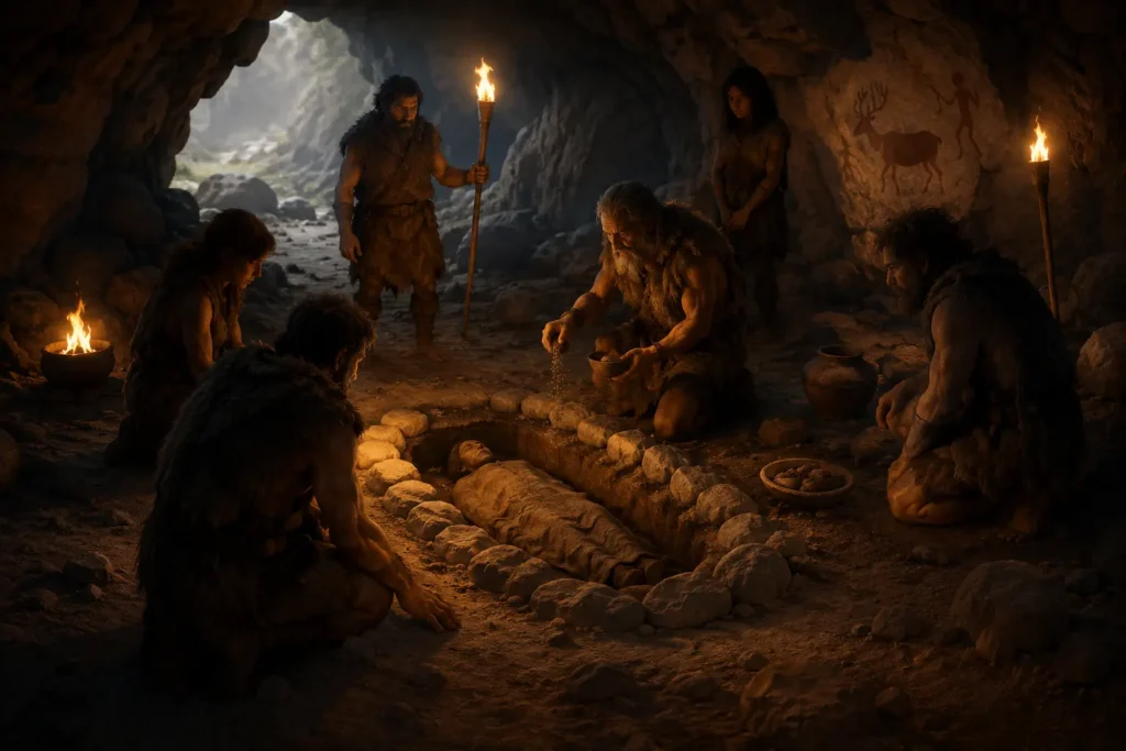 Dawn of the human imagination revealed in careful burial of the dead