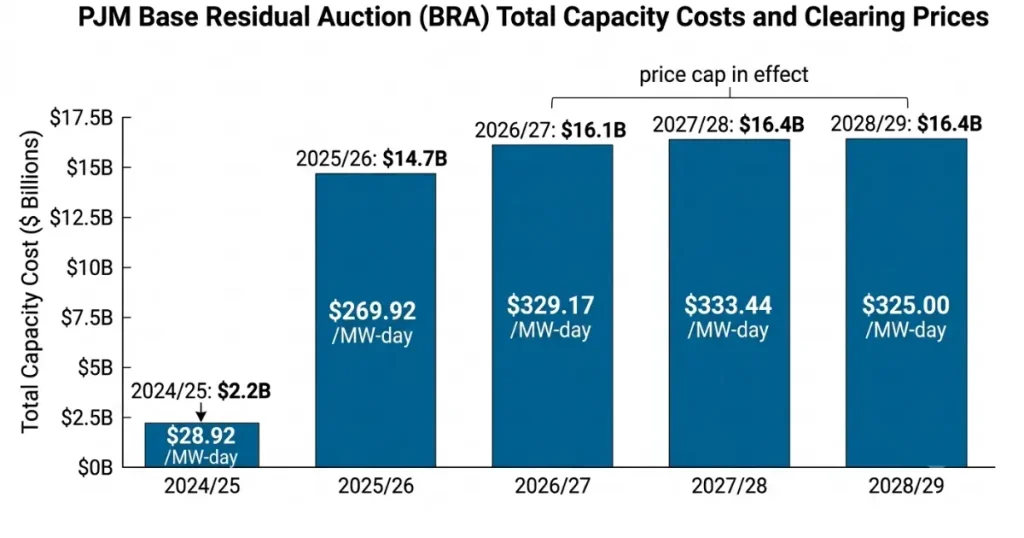 PJM Base Residual Auction results through the July 14, 2026 auction.

