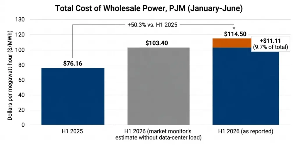 Total cost of wholesale power, PJM, January-June.
